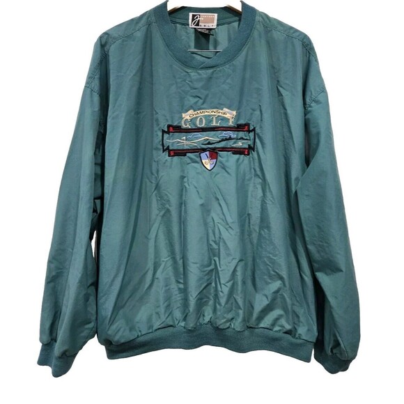 Vtg Jantzen Green Golf Championship Embroidered Windbreaker Pullover Mens‎ L 90s - Picture 1 of 6